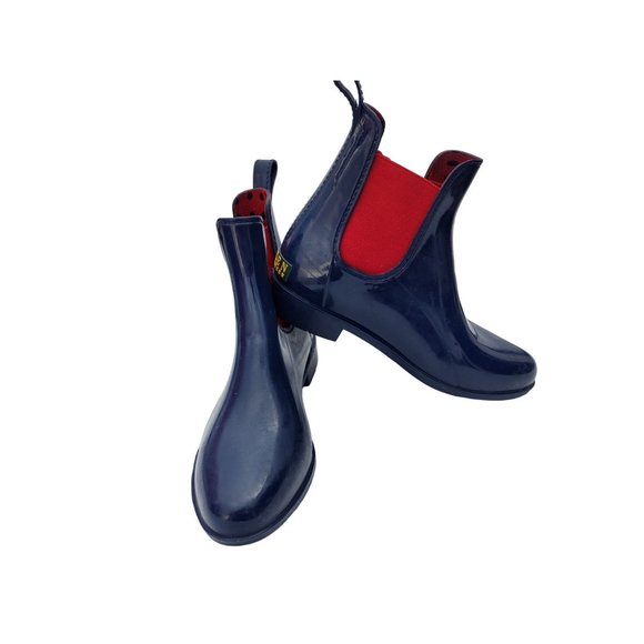 Ralph Lauren Women's Tally Short Rubber‎ Rain Boot Ankle Blue Red Size 6 - Picture 1 of 4